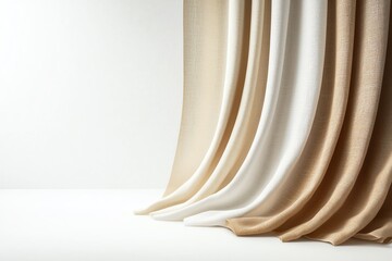 Elegant draped curtains in neutral tones create a serene ambiance, perfect for stylish interiors or window decor.