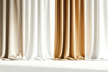 Elegant draped curtains in soft shades of white and beige, adding a touch of sophistication to any interior setting.