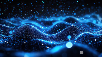 A digital art representation of quantum particles in the foreground, with glowing energy waves and abstract shapes surrounding them on an ethereal background