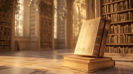 "Beige Book on a Pedestal in a Classic Library