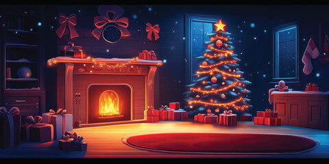 Obraz premium Christmas background living room. Generation Ai
