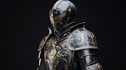 Close-up of a Knight in Ornate Black and Gold Armor