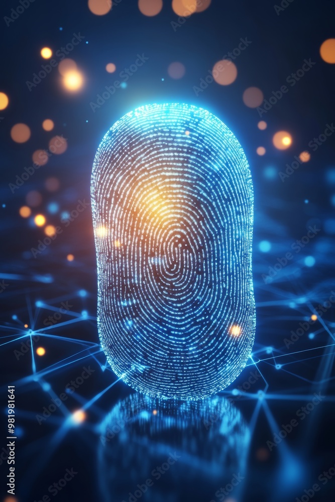 Aufkleber futuristic fingerprint scan glowing blue with glowing network data background technology identity