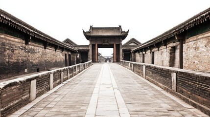 Obraz premium Ancient Chinese Brick Pathway Leading to a Wooden Gate