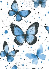 A pattern featuring blue butterflies on a white background.