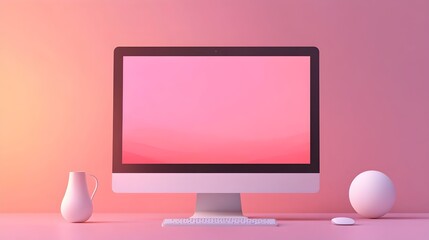 Fototapeta premium Empty Computer Screen Mockup with Gradient Background for Digital Advertising and Marketing Designs