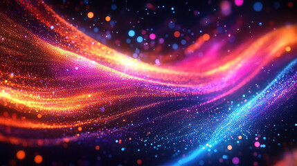 Fototapeta premium A digital art representation of quantum particles in the foreground, with glowing energy waves and abstract shapes surrounding them on an ethereal background