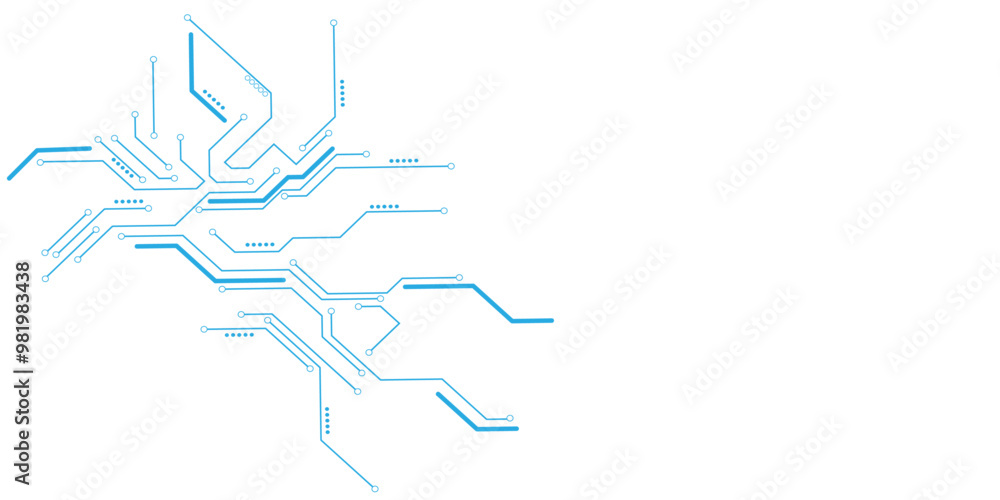 Wall mural Vectors Technology blue circuit diagram. High-tech connection system on a white background.