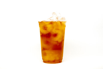 Fresh and Cold Ice tea isolated on white background. with copy space