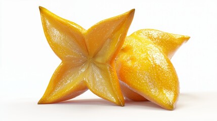 Fototapeta premium Vibrant 3D Render of Starfruit with Unique Star Shape and Glossy Texture on White Background at 45 Degrees Angle