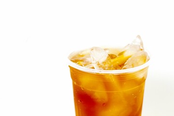 Fresh and Cold Ice tea isolated on white background. with copy space