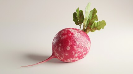Vibrant 3D Render of Fresh Radish with Green Leaves on White Background