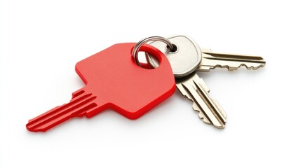 Red and Silver Keys on White Background