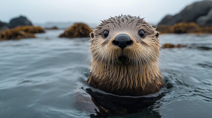 An otter swimming in the ocean