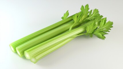 Crisp Fresh Celery Stalk 3D Render on White Background at 45 Degrees Angle