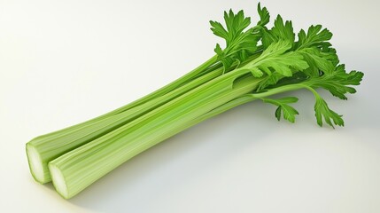 Fresh Celery Stalk 3D Model - Crisp Texture and Vibrant Green Color on White Background at 45 Degrees Angle