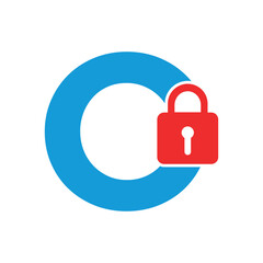 Lock Logo combine with letter O vector template