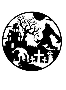 black werewolf howling halloween scene clip art preview