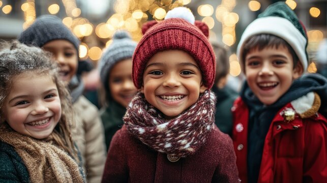 Multicultural group of happy kids at christmas