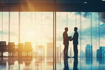 Business partners engage in collaborative sponsorship interactions within a contemporary workspace.