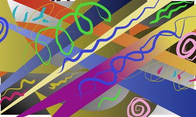 Colorful abstract background with spirals and wavy lines