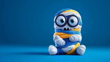 Fototapeta premium Cute Yarn Character on Blue Background
