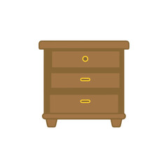 A wooden chest for storing clothes etc. Dresser furniture icon. Modern chest of drawers for interior. Storage furniture. Illustration of wooden bedroom drawer isolated.