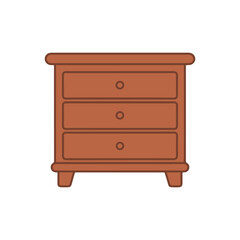 A wooden chest for storing clothes etc. Dresser furniture icon. Modern chest of drawers for interior. Storage furniture. Illustration of wooden bedroom drawer isolated.