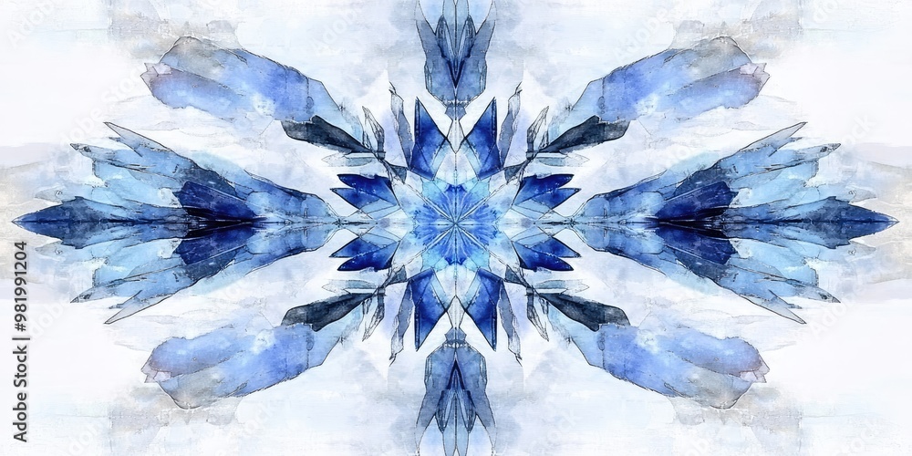 Poster delicate frost: an abstract geometric snowflake pattern of hexagons and triangles in frosty blue and