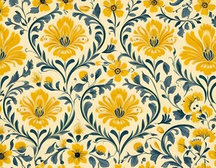 Norwegian Scandinavian rosemaling traditional handpainted folk art in bright yellow floral pattern