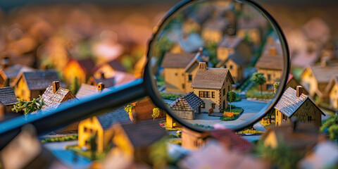 Magnifying Glass Over Miniature Model Houses