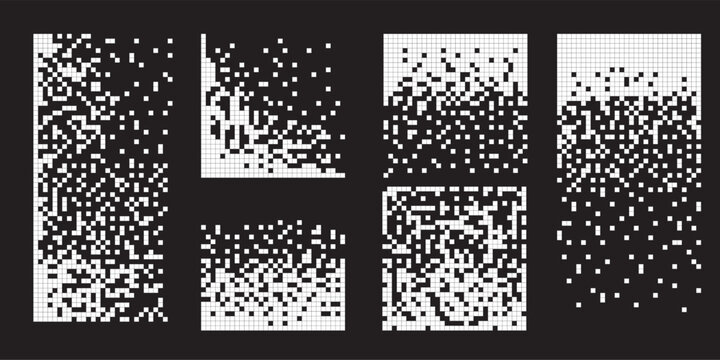 Pixel disintegration background. Decay effect. Dispersed dotted pattern. Concept of disintegration, pixel mosaic textures with simple square particles.
