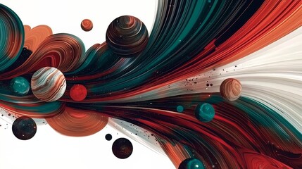 graphics of space, planets, and astronauts on a white background