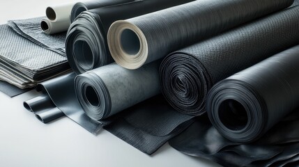 Fototapeta premium Rolls of various textured materials for industrial use.