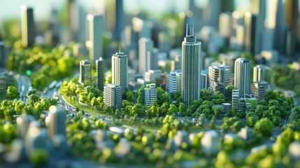 A smart city where environmental technology manages pollution, renewable energy, and sustainable urban planning, with data-driven platforms tracking the SDGs