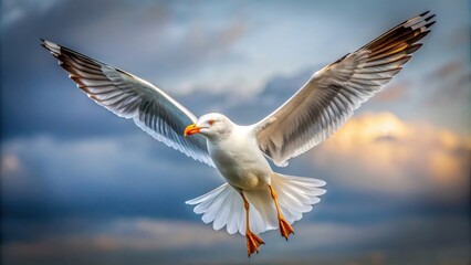 Obraz premium Seagull with open wings floating on background, seagull, bird, wings, flying, animal, nature, wildlife,isolated, clear sky