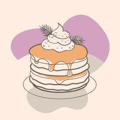 Pancake stack with syrup whipped cream