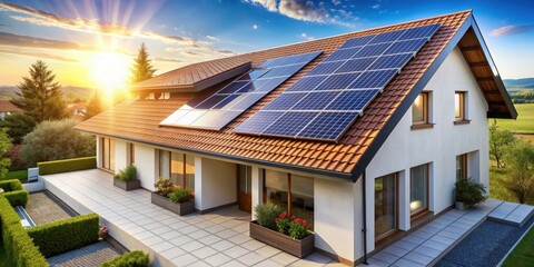 Solar panels on the roof of a modern home , renewable energy, eco-friendly