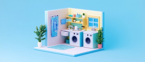 Fototapeta premium Bright and Modern Laundry Room Setup