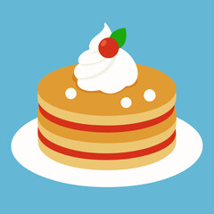 Pancake stack with syrup whipped cream