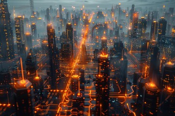 Cyberpunk Cityscape: A Glowing Metropolis