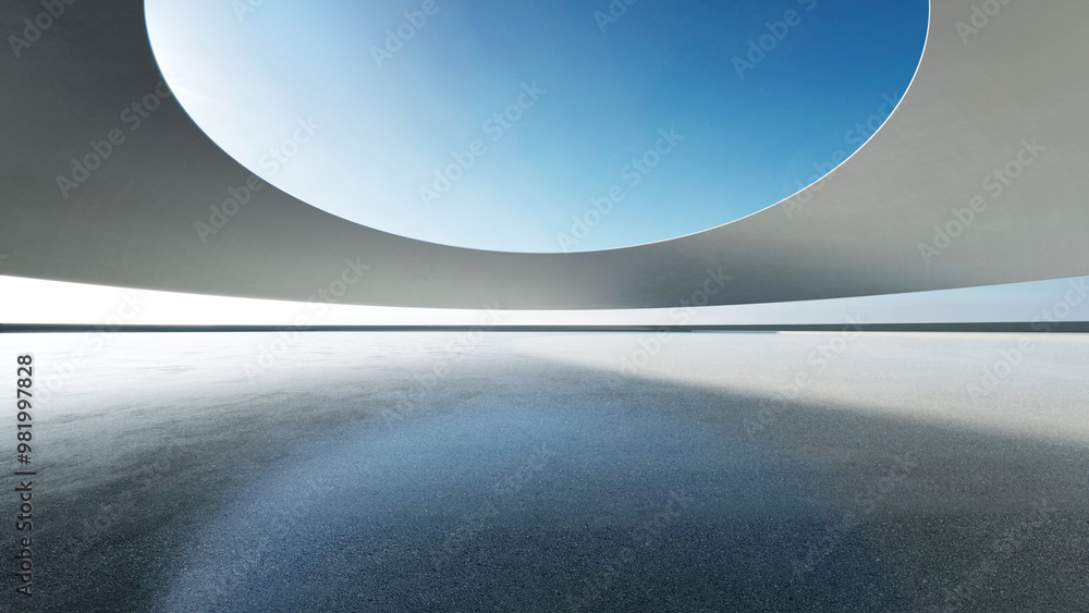Leinwandbilder 3d render of abstract curve structure architecture with empty concrete floor, Scene for car presentation