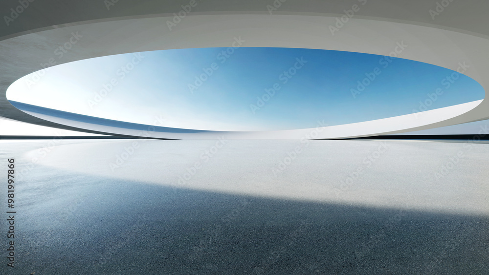 Poster 3d render of abstract curve structure architecture with empty concrete floor, Scene for car presentation