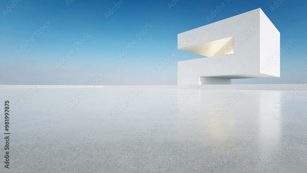 Wall mural abstract modern architecture with empty concrete floor, scene for car presentation, 3d rendering