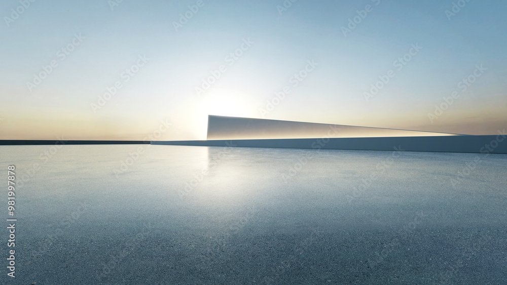 Poster Abstract architecture with empty concrete floor, Scene for car presentation, 3d rendering