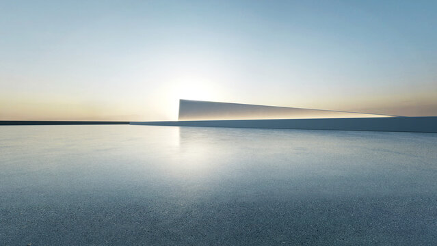 Abstract architecture with empty concrete floor, Scene for car presentation, 3d rendering