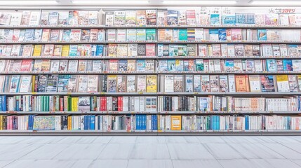 Obraz premium A Colorful Wall of Books in a Japanese Bookstore