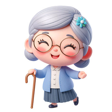 3d grandma cartoon character on transparent background