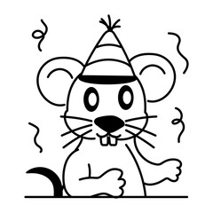 Hand drawn icon of rat birthday celebration 