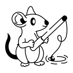 Doodle icon of magical rat holding wand 